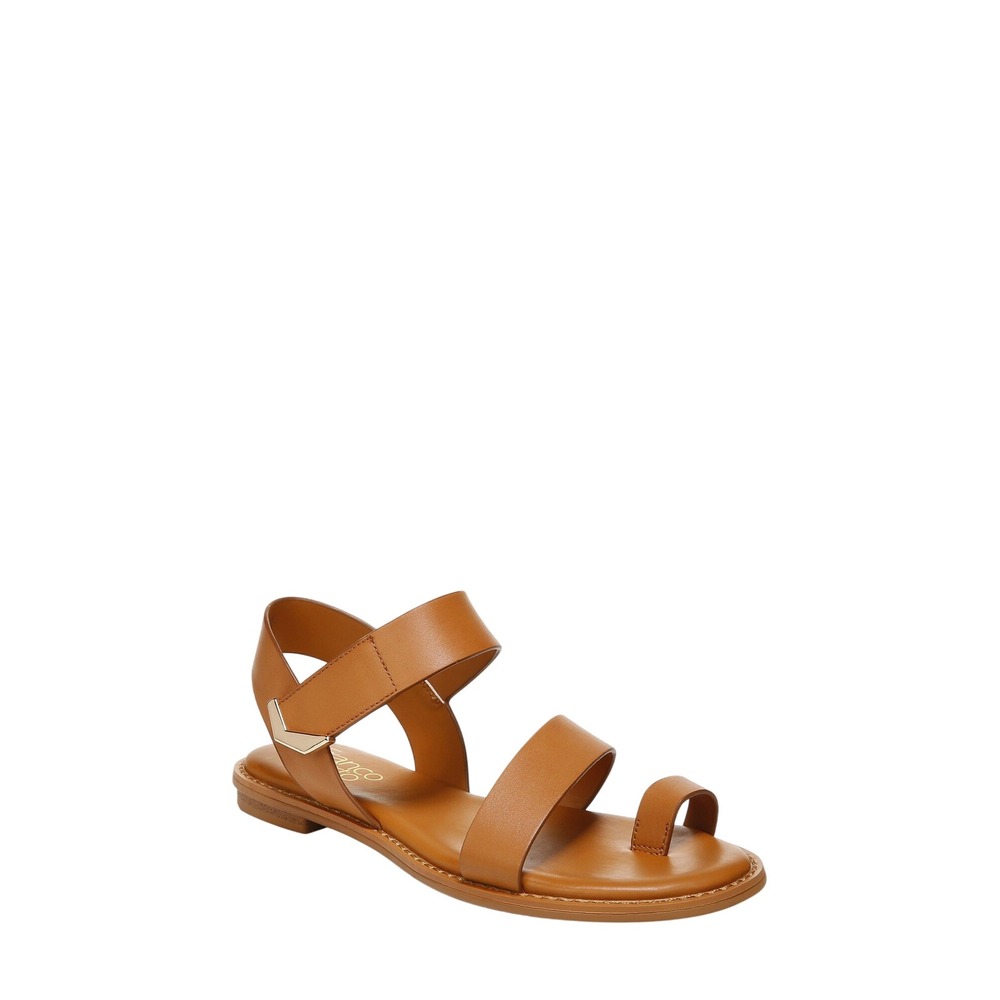 Franco Sarto Graze Cuoio Leather Toe Loop Flat Sandals Brown D3189L1201 Size 8M